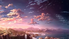 Stars Mountains clouds waterfalls lakes forests artwork