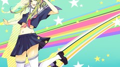 Stars navel stripes schoolgirls skirts multicolor long hair 