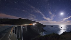 Stars ocean moon light California roads night sky