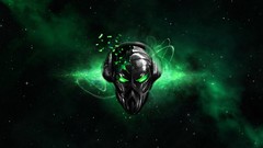 Stars pattern Green destruction black background glowing alien 