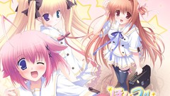 Stars pink Anime red eyes blondes long hair wink heterochromia 