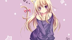 Stars pink background Ribbons blondes blush long hair anime 