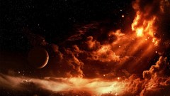 Stars planets orange clouds