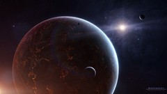 Stars planets outer space digital art moons