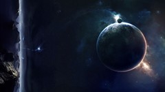 Stars planets outer space digital art moons