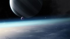 Stars planets outer space digital art moons