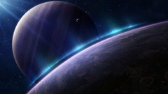 Stars planets outer space digital art moons aurora borealis