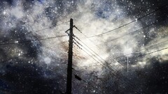 Stars power lines artwork sky Starry Night