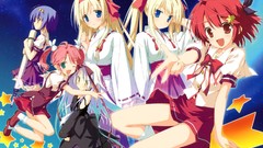 Stars red eyes blue hair pink hair long hair blue eyes school 