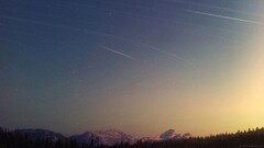 Stars shooting stars Space Mountains forest sunlight sky nature