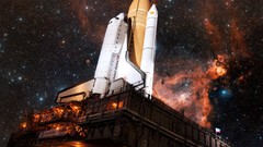 Stars shuttle flying Start nebulae galaxies outer space