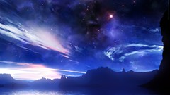 Stars silhouettes outer space fantasy art waterscapes