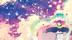 Stars skirts multicolor long hair anime girls wand blue eyes 