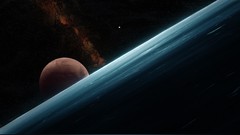 Stars sun blue orange planets galaxies outer space fantasy art