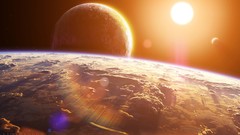 Stars sun clouds moon Earth planets outer space