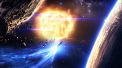 Stars sun planets spaceships outer space