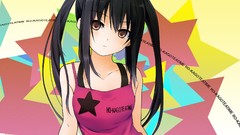 Stars text Anime multicolor anime girls brown eyes k - on black 