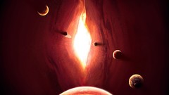 Stars void dark red Black hole Earth planets outer space 