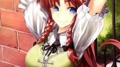 Stars wall dress hats bows outdoors blush smiling long hair 