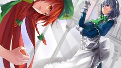 Stars weapons dress hats Knives red eyes gloves bows long hair 