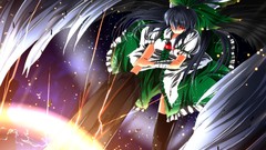 Stars weapons wings destruction power red eyes bows stockings 