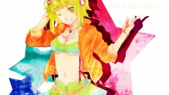 Stars white headphones green eyes goggles vocaloid green hair 