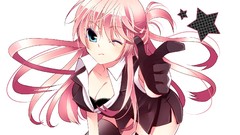 Stars white white background gloves skirts pink hair long hair 