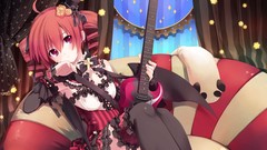 Stars wings Anime dress hats red eyes sitting red dress bows 