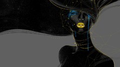 Stars woman abstract geometry long hair artwork grey background 