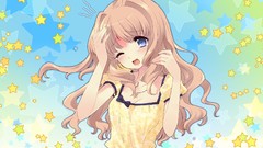 Stars woman dress long hair anime girls blue eyes