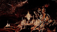 Stars woman Guns abstract cities science fiction outer space 