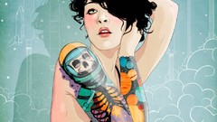 Stars woman rocket solar system fashion planets skulls tattoos 