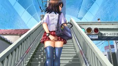 Station Anime anime girls school uniforms cityscapes