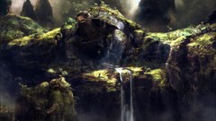 Statues waterfalls turtles artwork