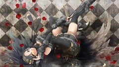 Stockings anime girls blue eyes yellow eyes black hair thigh 