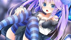 Stockings anime girls purple hair twintails hair ornaments 