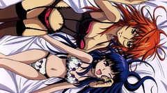 Stockings blue hair anime girls lingerie ecchi makoto cleavage 