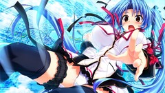 Stockings blue hair anime girls school uniforms okihara kotoha 