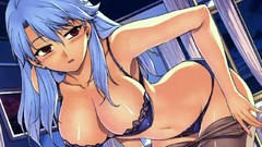 Stockings blue hair pantyhose bra panties big boobs Freezing 