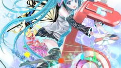 Stockings blue hair smiling long hair anime girls blue eyes 