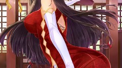 Stockings blush long hair covering black hair open mouth 