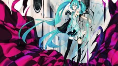 Stockings hatsune miku vocaloid green hair twintails detached 