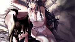 Stockings long hair bra animal ears cleavage underwear panties 