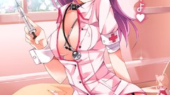 Stockings pants pink hair anime girls blue eyes panties nurse 