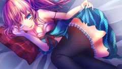 Stockings pink hair anime girls blue eyes