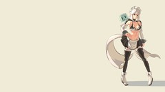 Stockings skirts anime girls brown eyes bikini top