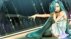 Stockings skirts blue eyes hatsune miku vocaloid twintails