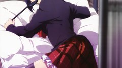 Stockings skirts blue eyes short hair black hair pocky 