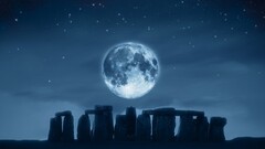 Stonehenge digital art moon sky dark stones ancient