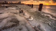 Stones ice distance evening Chicago logs